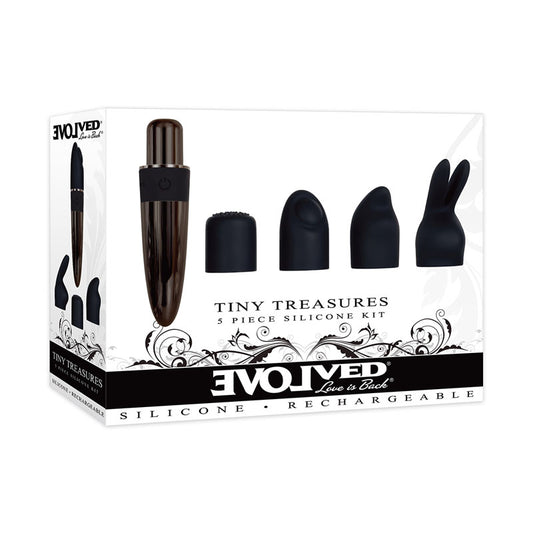 Evolved Tiny Treasures Mini Massager with Attachable Heads - Clit Ticklers and Pulsators