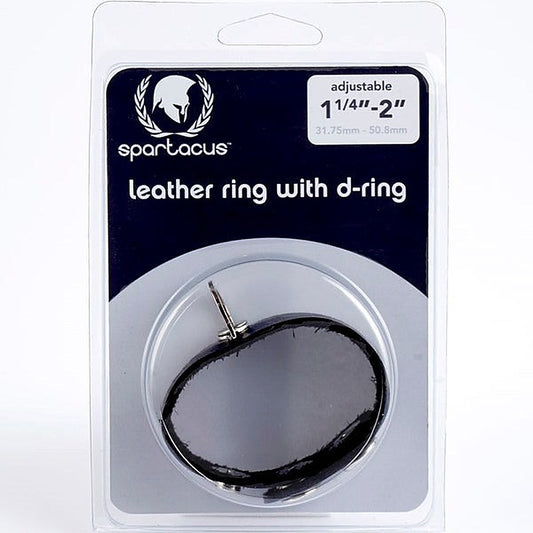 Black Leather Adjustable Penis Ring With Metal D-Ring