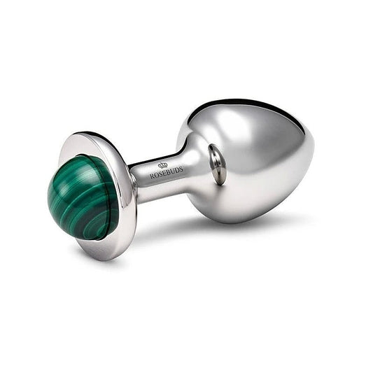 Rosebuds Stainless Steel Anal Plug Small With Malachite Gem