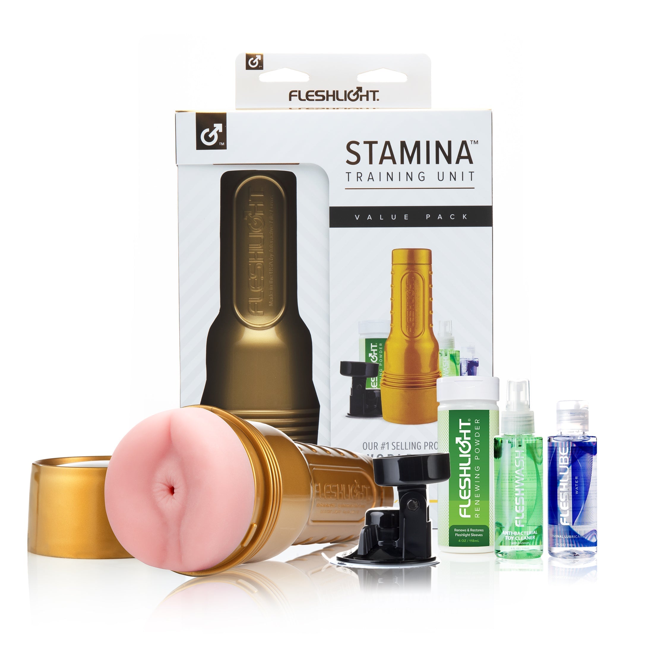 Fleshlight Stamina Training Unit Masturbator and Lubricant Value Pack Fleshlight Male Masturbators