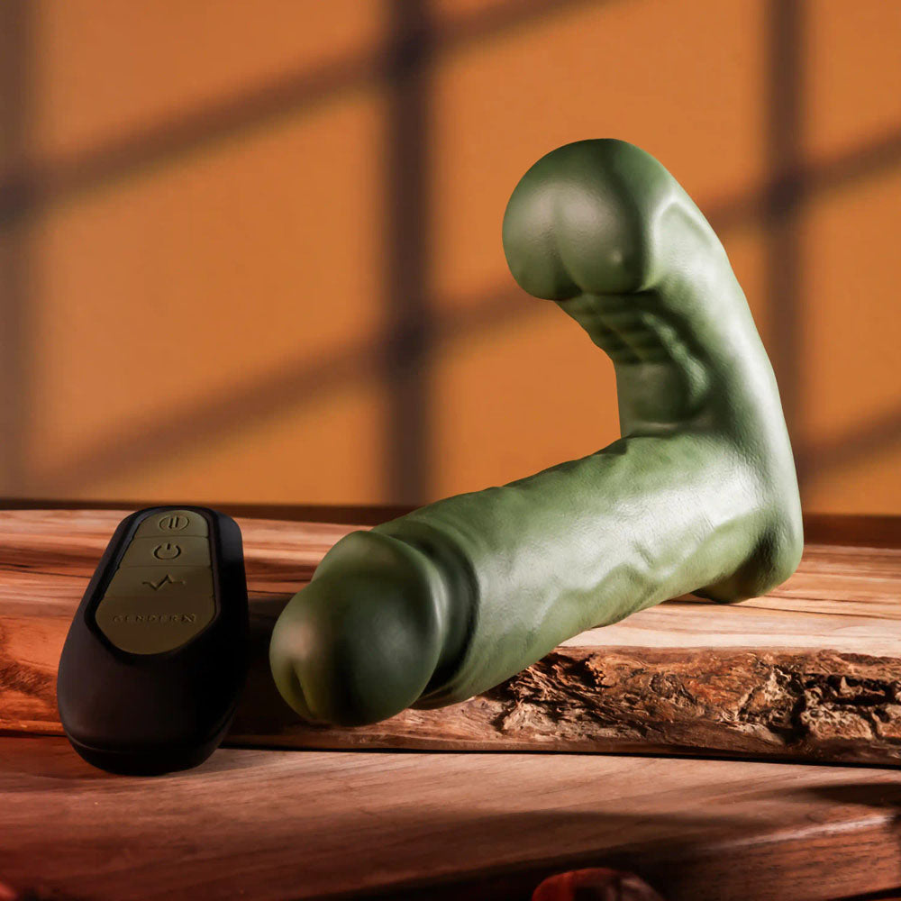 Gender X THE HUNK Vibrating Growing Dong Green Vibrating Dildos