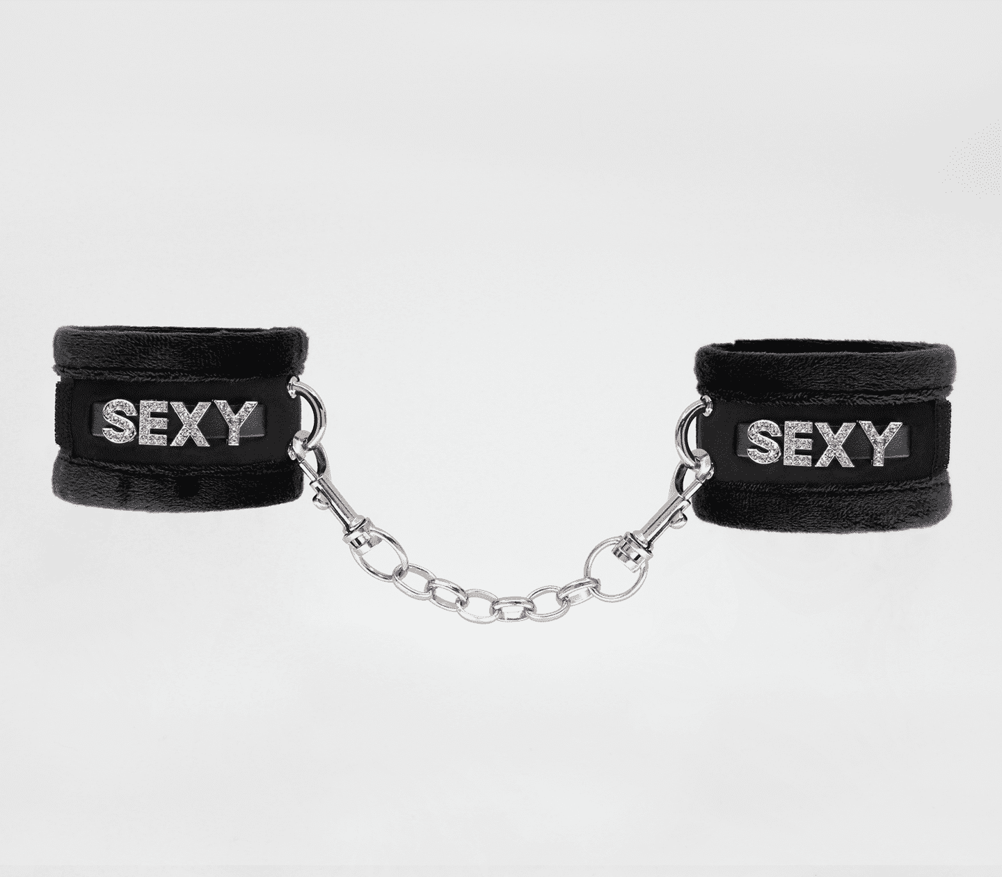 Love In Leather Fluffy Diamante SEXY Wrist Cuffs Black Cuffs And Restraints