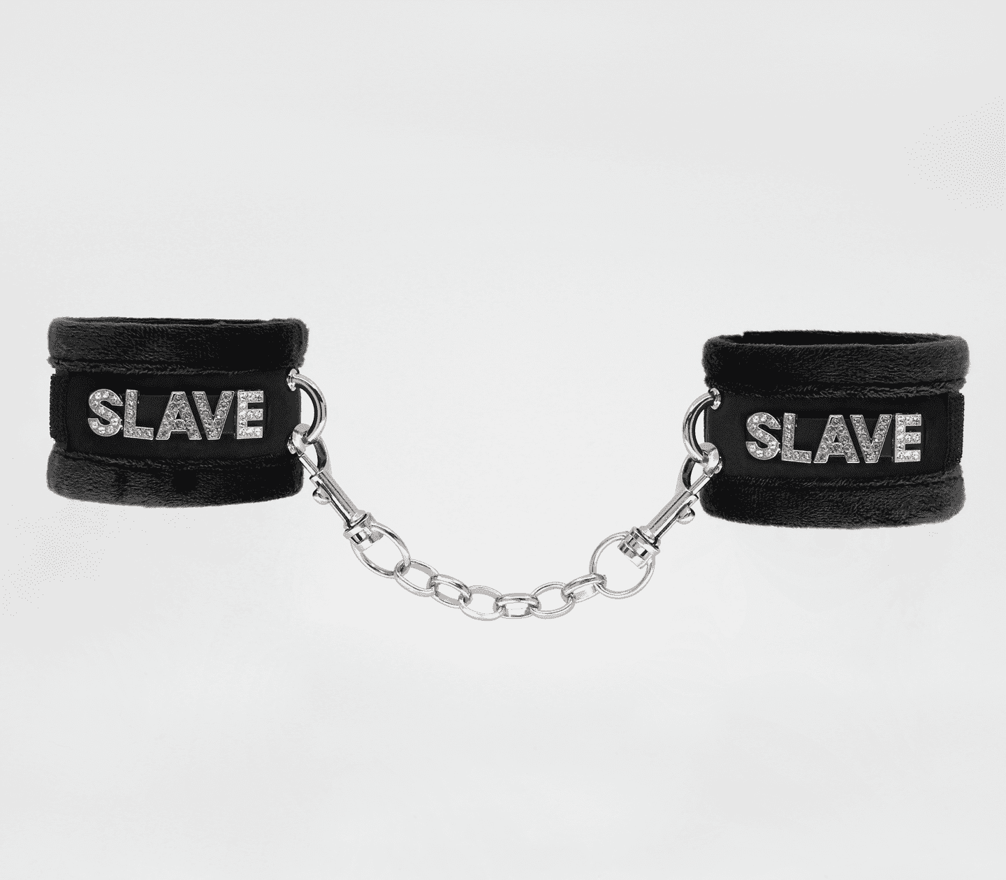 Love In Leather Fluffy Diamante SLAVE Hand Cuffs Black Cuffs And Restraints