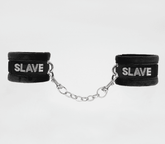 Love In Leather Fluffy Diamante SLAVE Hand Cuffs Black Cuffs And Restraints