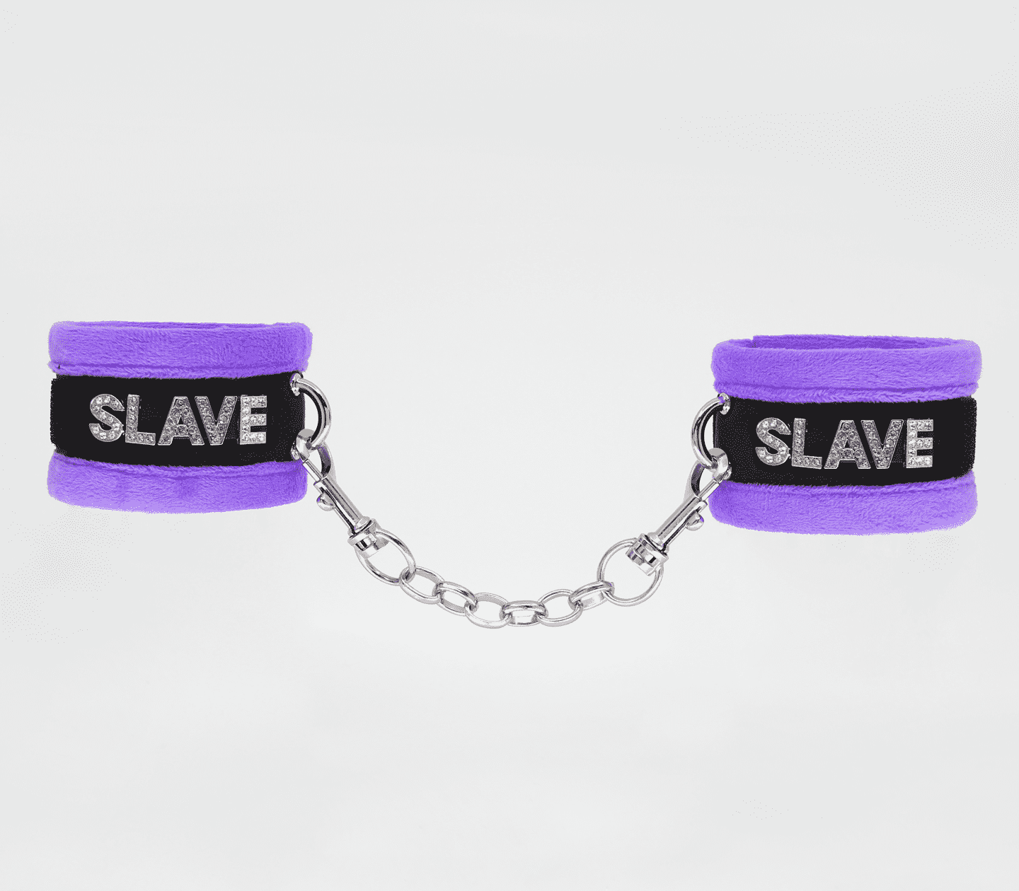 Love In Leather Fluffy Diamante SLAVE Hand Cuffs Purple Cuffs And Restraints