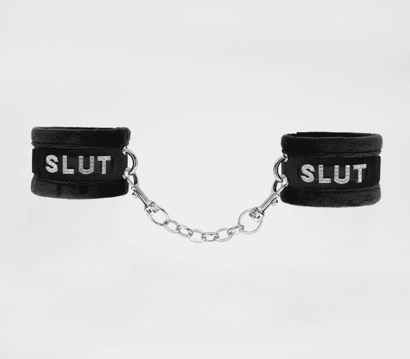 Love In Leather Fluffy Diamante SLUT Wrist Restraints Default Title Cuffs And Restraints