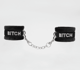 Love In Leather Diamante Bitch Fluffy Wrist Restraints Black Cuffs And Restraints
