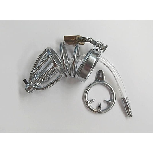 Chastity Device with Cock Ring and Catheter Tube - Male Chastity