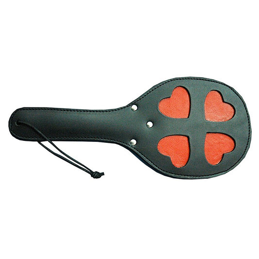 Leather Spanking Paddle with Red Hearts - Paddles And Slappers