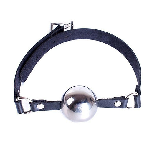 Popper Metal Ball Gag with Leather Straps by Hell's Couture - Bondage Gags and Bits