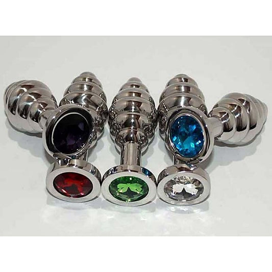 Ribbed Jewelled Large Butt Plug - Steel Sex Toys