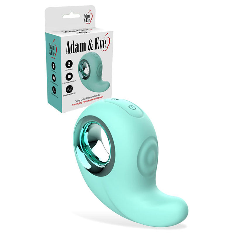 Adam and Eve CURVY CUTIE PLEASURE COMBO USB Rechargeable Tapping Stimulator Teal Clit Ticklers and Pulsators