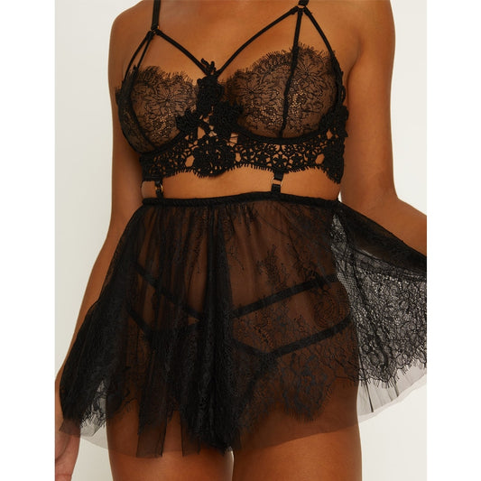 Muse Lingerie Floaty Womens Babydoll Silhouette Black - BabyDolls And Chemises