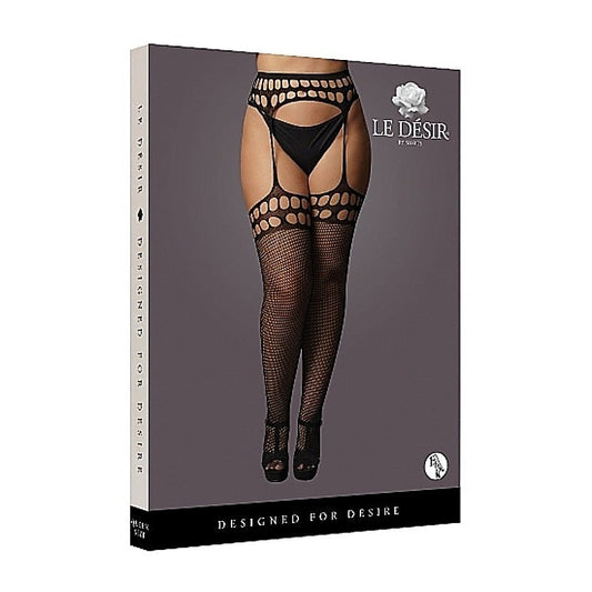 Garterbelt Stockings With Open Design - Black - Hosiery