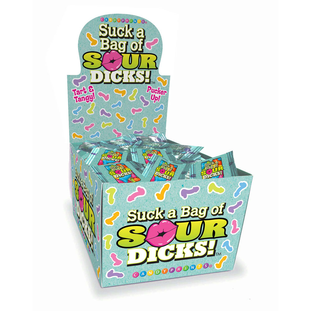 Little Genie Suck A Bag Of Sour Dicks Fruit Flavoured Lollies Counter Display of 100 Party Packs Party Gifts and Novelties