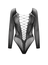 Love In Leather Rhinestone Sexy Womens Bodysuit Black Teddies and Bodysuits