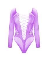Love In Leather Sexy Extreme Plunge Rhinestone Bodysuits Lilac Teddies and Bodysuits
