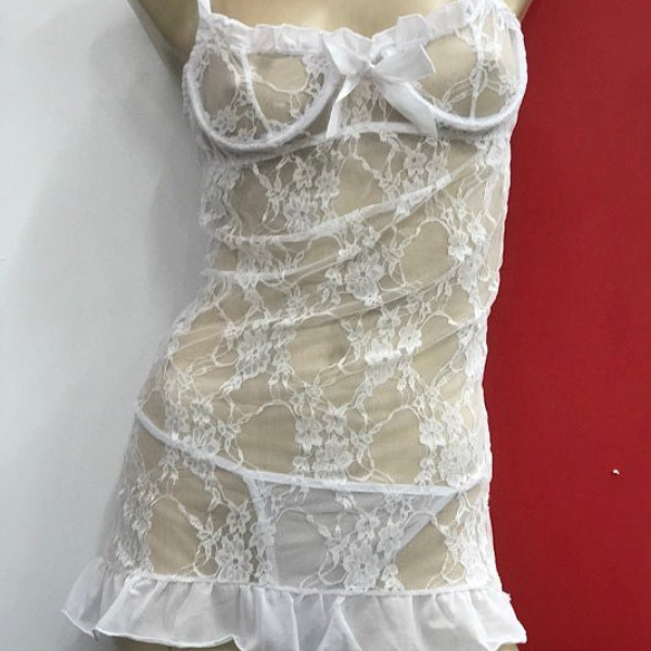 White Bow Babydoll with G-String Babydolls and Chemises
