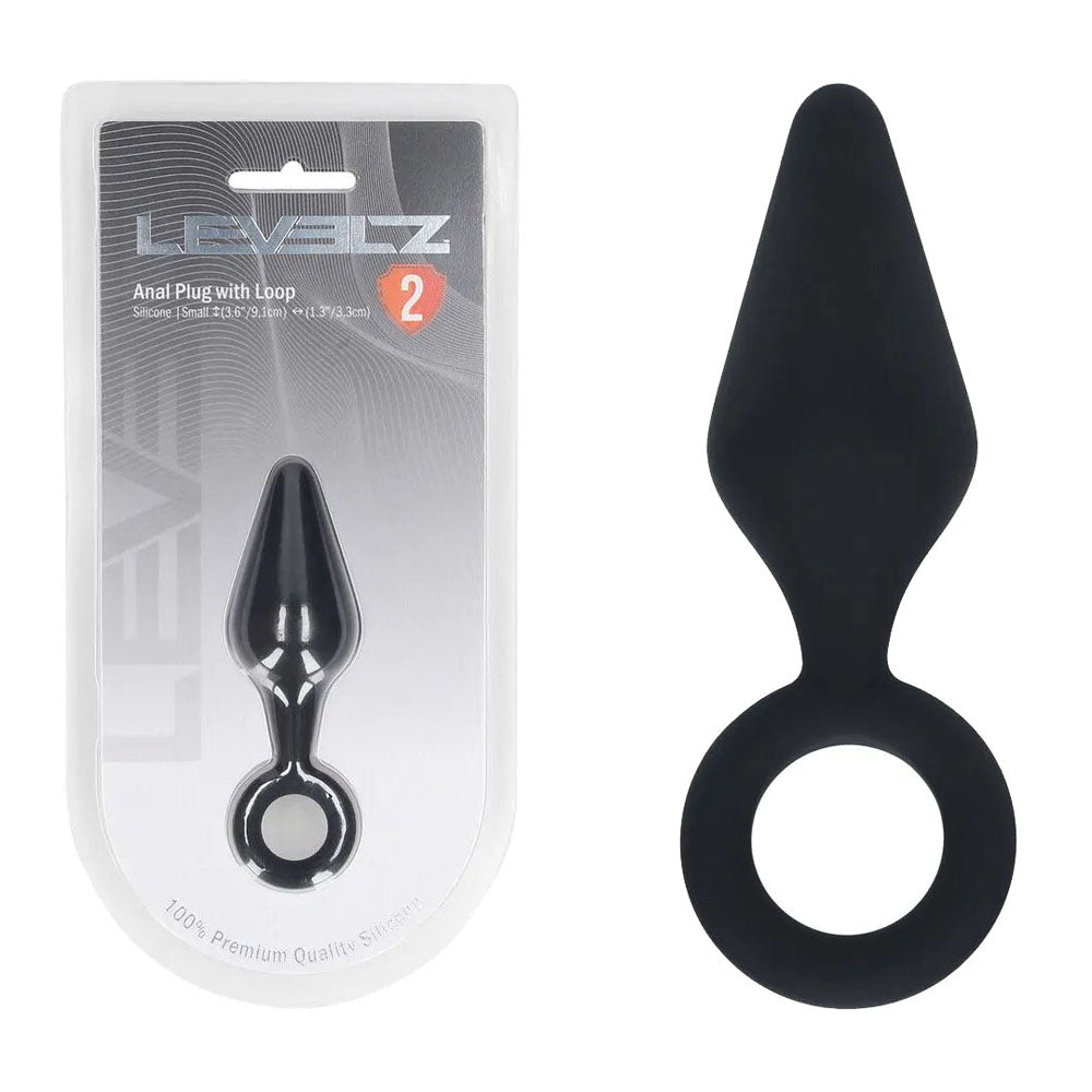 Shots LEVELZ Silicone Anal Plug with Loop Black Butt Plugs