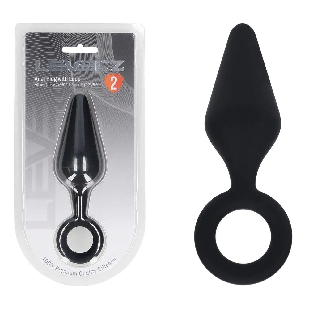 Shots LEVELZ Silicone Anal Plug with Loop Black Large Butt Plugs