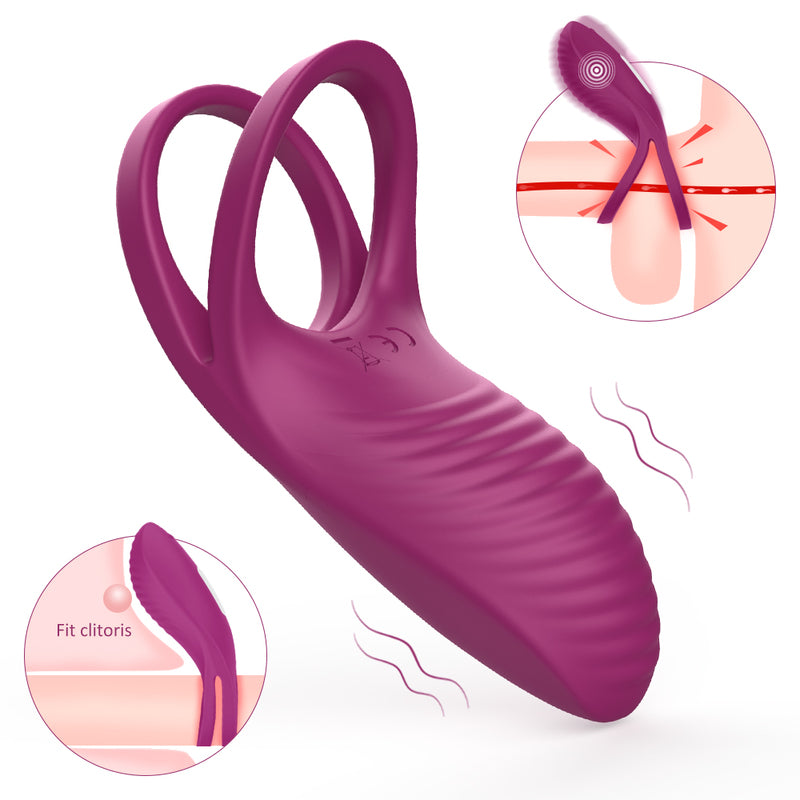 S-Hande Trap 9 Functions Rechargeable Cock Ring Claret Non-Wireless Vibrating Cock Rings