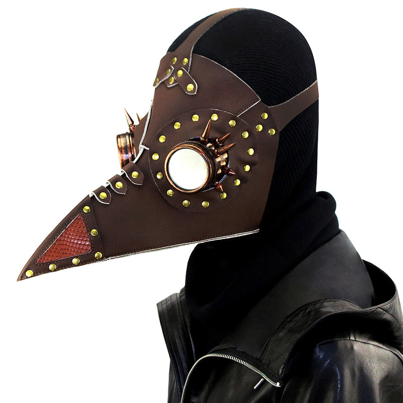 BDStyle Brown PU Leather Rivet Spike Long Bird Beak Masks And Blindfolds