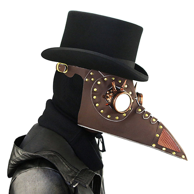 BDStyle Brown PU Leather Rivet Spike Long Bird Beak Masks And Blindfolds