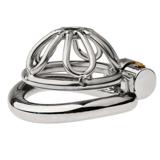 BDStyle Small Flat Ring With Petal Metal Male Chastity Cage - Male Chastity