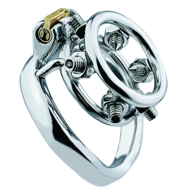 BDStyle Rivet Screw Double Ring Mens Chastity Lock Cage With Bent Ring Male Chastity