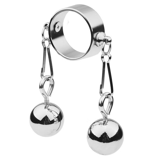 BDStyle Bondage Play Penis Ring With Balls Short - Steel Cock Rings