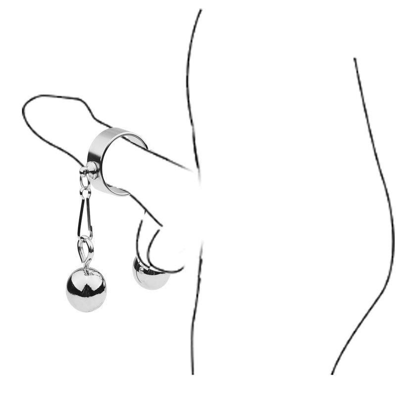 BDStyle Bondage Play Penis Ring With Balls Short Steel Cock Rings
