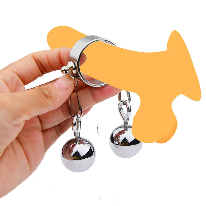 BDStyle Bondage Play Penis Ring With Balls Short Steel Cock Rings