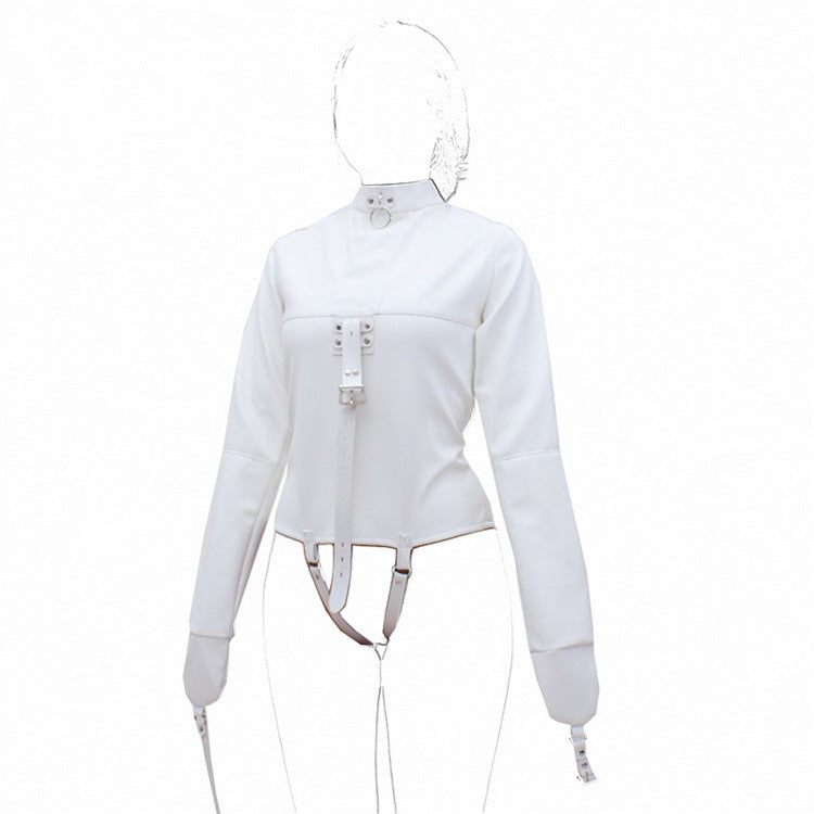 BDStyle Small Premium Leather Straight Jacket Strict Restraint White Her Fetish