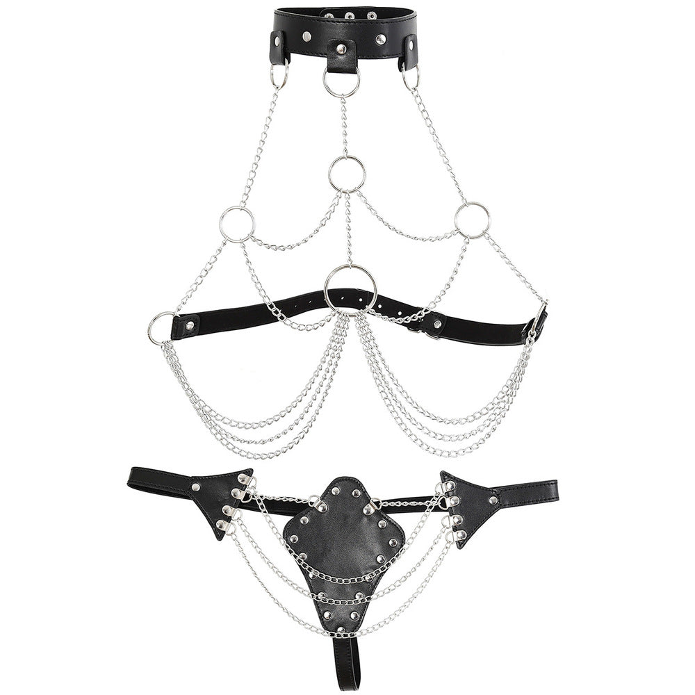 BDStyle Womens Leather Sexy Lingerie With Iron Chain Her Fetish