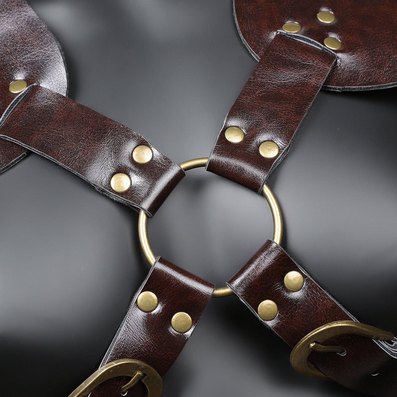BDStyle Unisex Brown PU Leather Vintage Armor Cuffs And Restraints