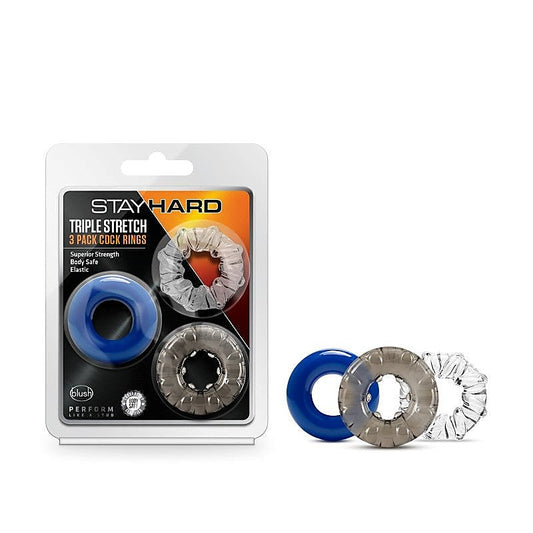 Stay Hard Triple Stretch 3 Pack Mens Cock Rings - Cock Ring Sets