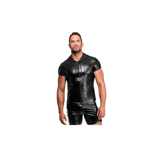 Noir Handmade Vexen Hooded Powerwetlook T Shirt Black - Mens Briefs And Boxers