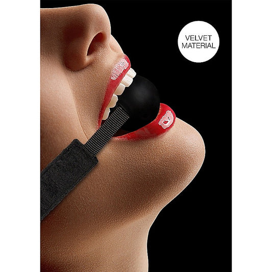 Shots Toys Velvet and Velcro Adjustable Silicone Ball Gag - Bondage Gags and Bits
