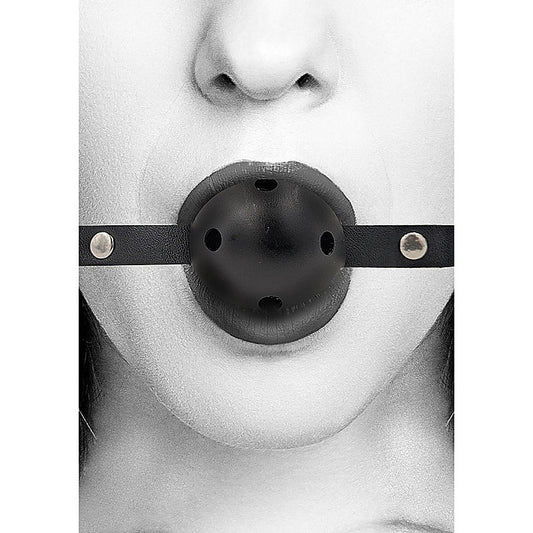 Shots Breathable BDSM Ball Gag With Bonded Leather Straps - Bondage Gags and Bits