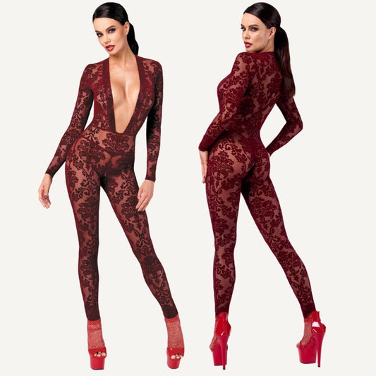 Kink Royal V Neck Catsuit Bodysuit by Noir Handmade - Teddies and Bodysuits