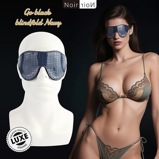 Go Black Navy Snakeskin Faux Leather Blindfold by Chisa - Masks And Blindfolds
