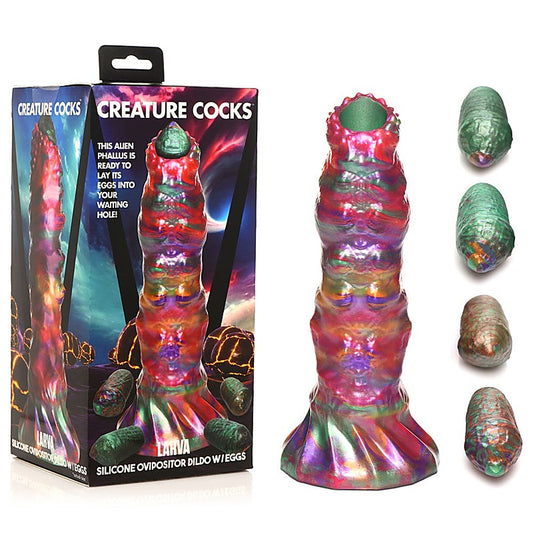 XR Brands Creature Cocks Larva Coloured Silicone Fantasy Dildo with Eggs 22.9cm - Realistic Dildos