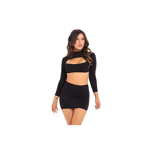 Pink Lipstick Stop and Stare 2 Piece Women Skirt Set Black - Skirts And Club Wear