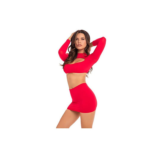 Pink Lipstick Stop and Stare 2 Piece Sexy Skirt Set Red - Skirts And Club Wear