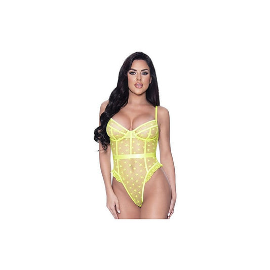 Exposed Lingerie High Leg Star Womens Teddy Lime - Teddies and Bodysuits