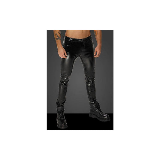Noir Handmade Snake Wetlook Long Pants with Back Pockets Black