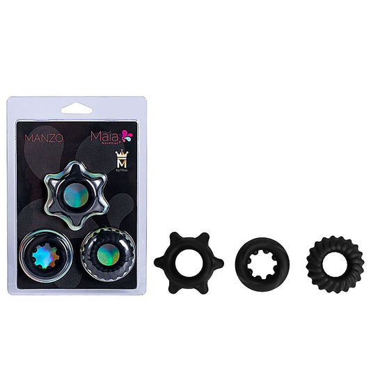 Maia MANZO Stretchy Silicone Cock Rings Set of 3 Black