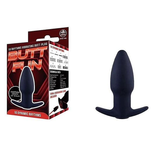 Excellent Power Butt Fun USB Rechargeable Butt Plug Black - Butt Plugs