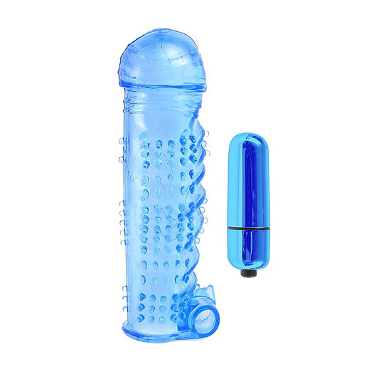 Pipedream Classix Textured Penis Sleeve With Bullet Blue - Penis Sleeves and Extenders