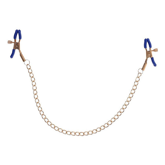 Sportsheets Sex & Mischief Cougar Chained Nipple Clamps With Cougar Chain Gold